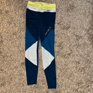 Nike Colorblock 'Just Do It' Leggings - Navy, Teal, White, Yellow